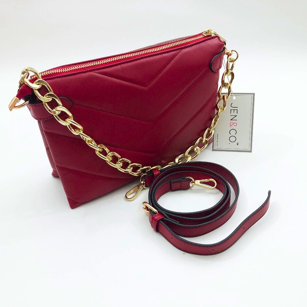 Jen & Co. Britt Vegan Puffer Crossbody Bag Red 11x8x2 inches - Picture 2 of 8